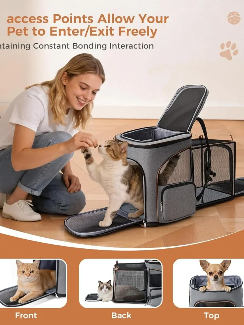 Lekereise Expandable Pet Carrier Backpack – Grey (Large, Fits 20–25 lbs)